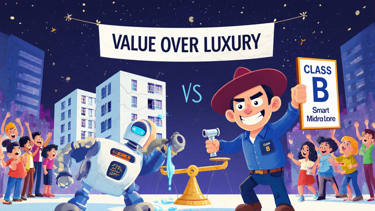 A robot REIT battles a landlord with a leaky pipe, as renters choose affordable units with smart tech over luxury ones.