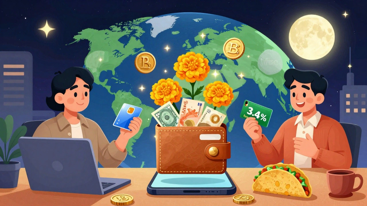 A floating multi-currency wallet lets someone pay for tacos in Japan, earn interest, and receive global payments with Wise.